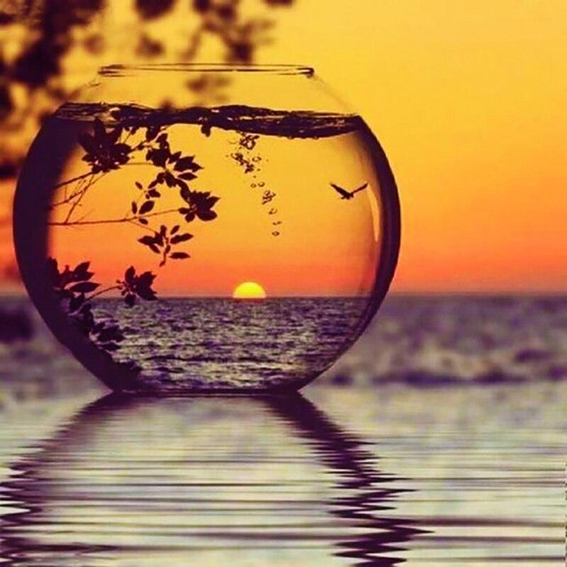 5D DIY Diamond Painting Sunset Bottle View Diamond Embroidery  Cross Stitch Full Round Drill Manual Art Home Decor Gift