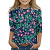 Print Tops For Youth Girls 5-16 Years Round Neck 3/4 Sleeves T-Shirts Trendy Tops Outfit Tees