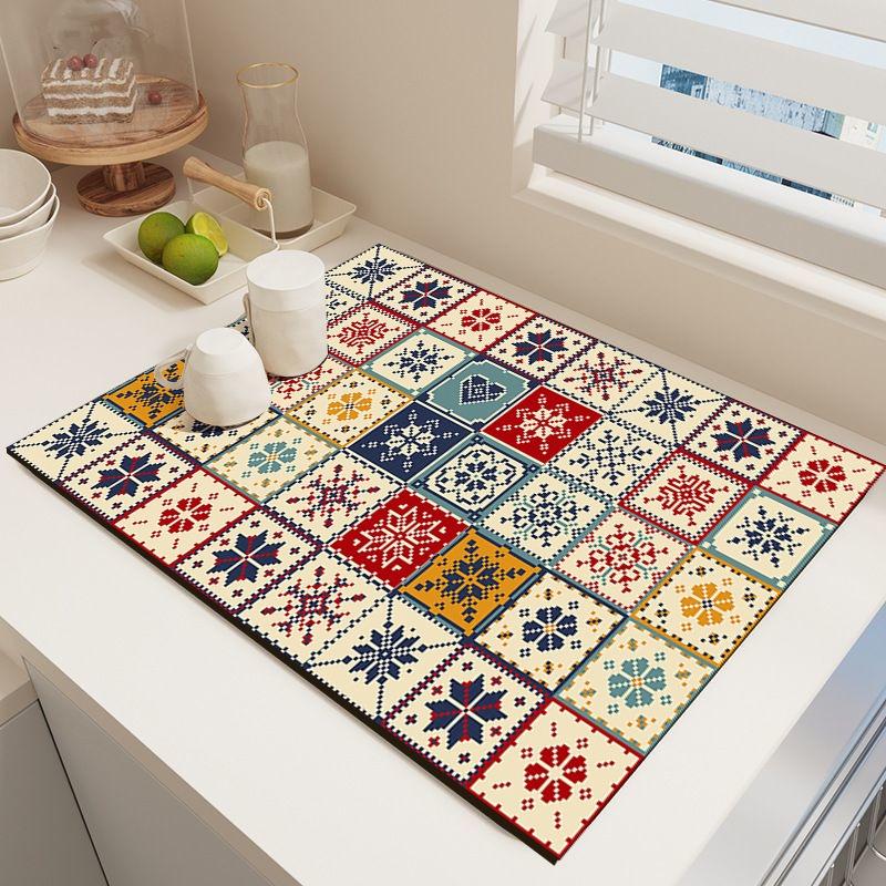 

1pcs Vintage Bohemian Pattern Diatom Absorbent Pad Kitchen Countertop Coffee Machine Drainage Mat Water Absorbing Quick Drying Tableware Coaster 30*40cm 1pcs