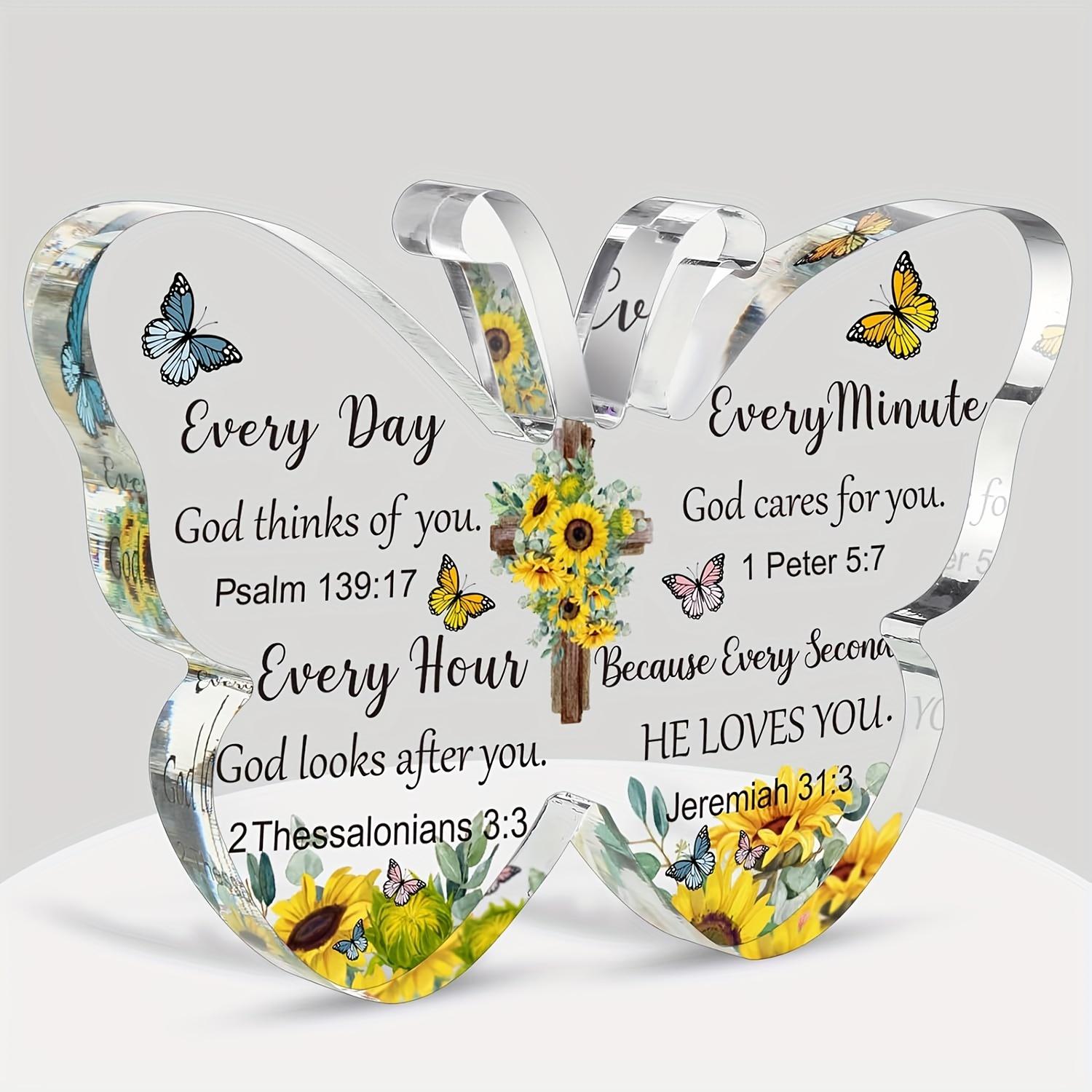Bible Verse Religious Gift, Inspirational Scripture Gift Butterfly Acrylic Decoration, Nurseries, Home Desk Living Room Acrylic Decor 11*9cm