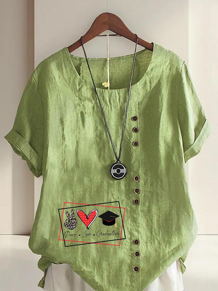 

Women s Fashion Love Print Shot Sleeve T-shirt Loose Cotton Shirt Casual Loose Summer Blouse Tops Plus Size 5XL зелений