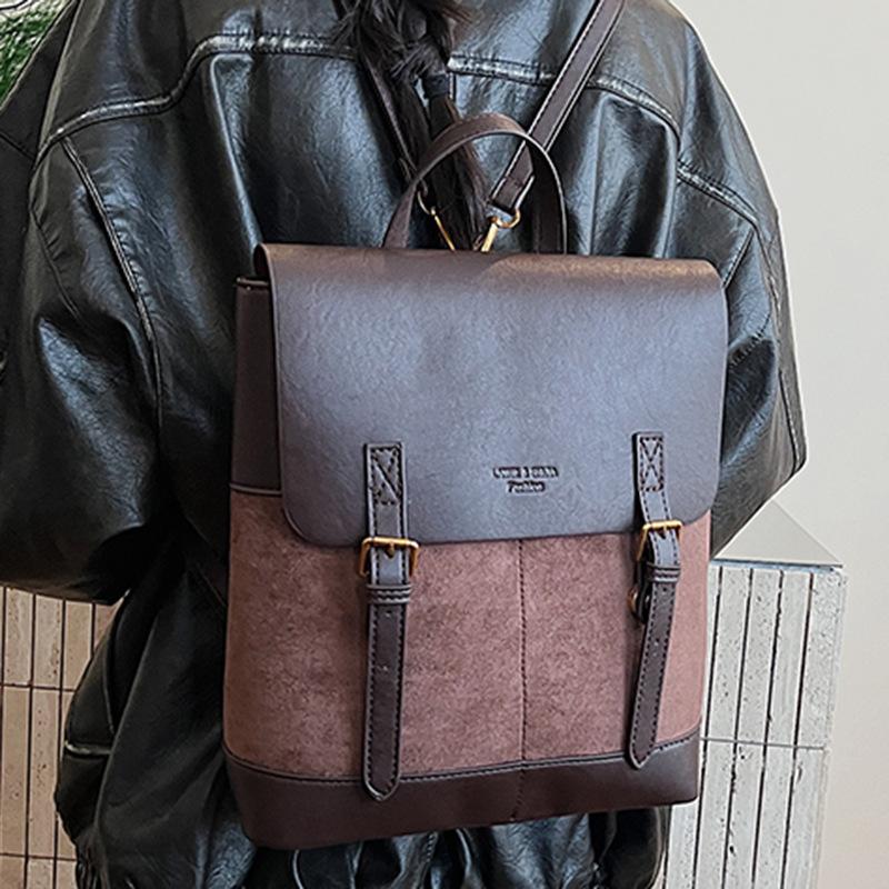 Autumn New Contrasting Color Backpack 2025 Large-capacity Fashion Casual Bag European and American Retro Multi-purpose Backpack Shoulder Bag