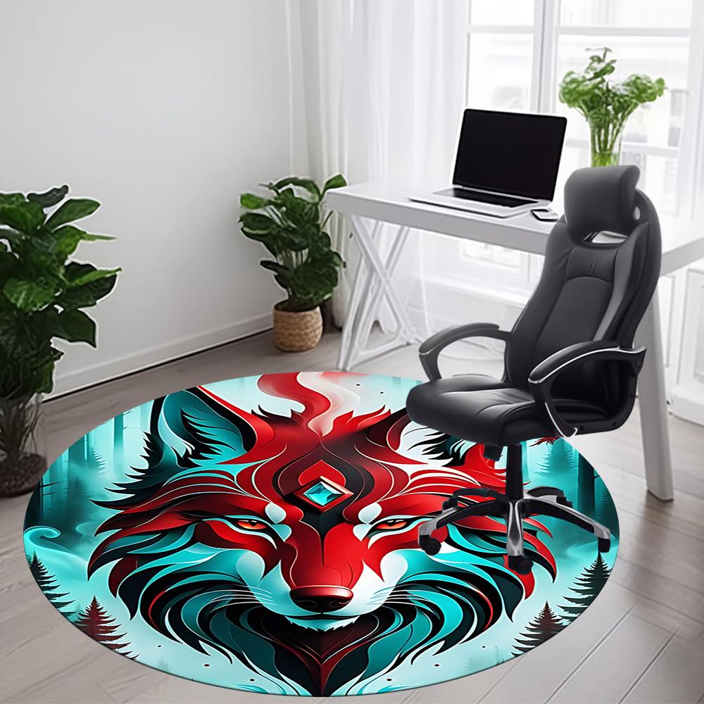 1PC Wolf Forest Office Round Area Rug, Indoor Mat Suitable ForOffice, Under Office Chairs Bedroom Living Room Home Decor, Room Deco f048