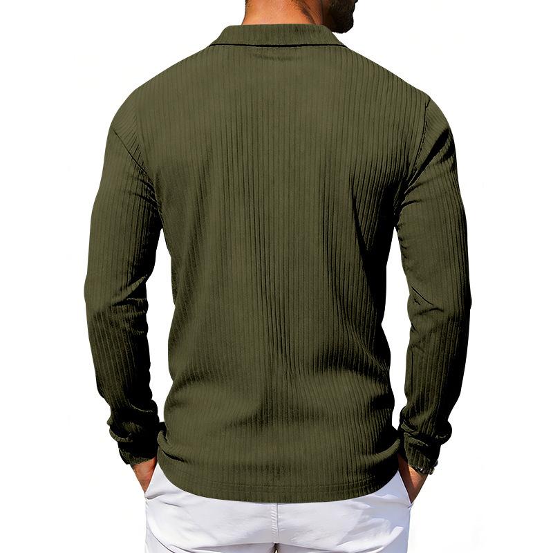Mens Loose Turn Down Collar Long Sleeve Casual Business Solid Polo Shirt