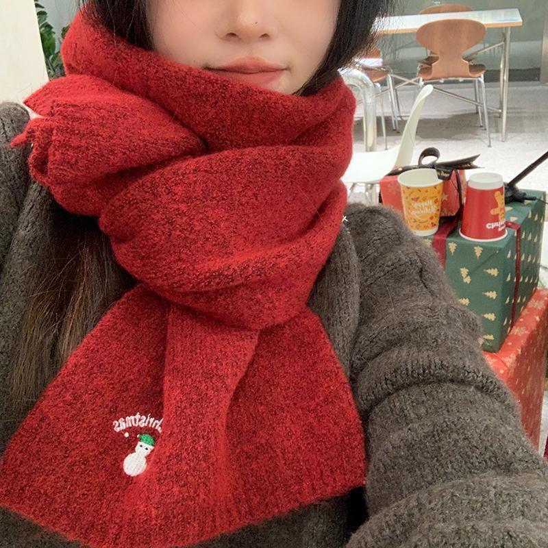 Korean Style Snowman Knitted Wool Scarf - Warm Unisex Winter Fashion
