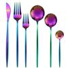 6Pcs One Set Mirror Stainless Steel Cutlery Set Gold Kitchen Tableware Set Knife Fork Spoon Dinner Set Silverware Dinnerware Set