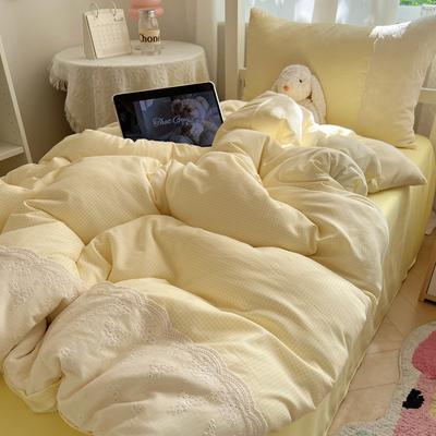 Lace Plaid Duvet Cover Set, Suitable for Bedrooms, Hotels, and Dorms (1 Duvet Cover + 2 Pillowcases), (Inner Core Not Included)