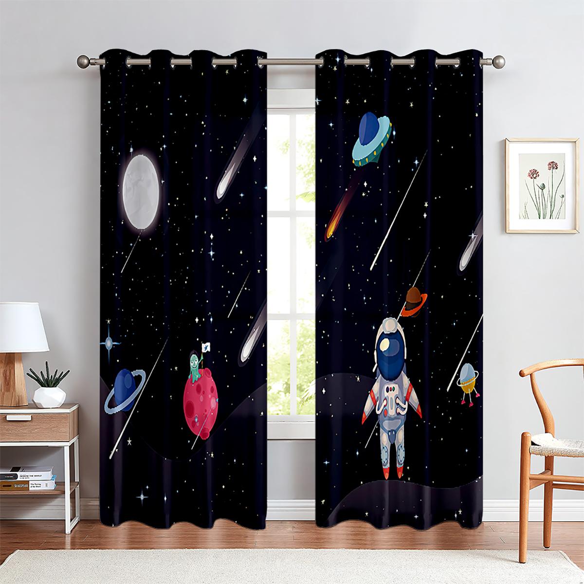 

Spaceman Starry Sky Rocket Curtains for Children, Bedroom, Study Window, Decorative, Boys, Girls, Children s Favorite, 2 Panel W50X130H(CM)X2PCS&Rod pocket