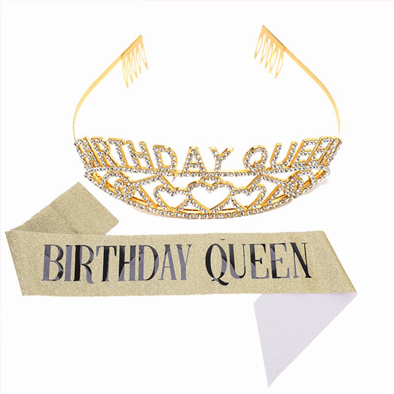 

Rhinestone Birthday Queen Crown & Princess Sash Headpiece