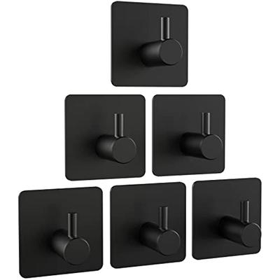 Klebehaken 6 Stück aus Edelstahl, Klebehaken ohne Bohrer für Küchen- und Badezimmerhandtücher (Schwarz)