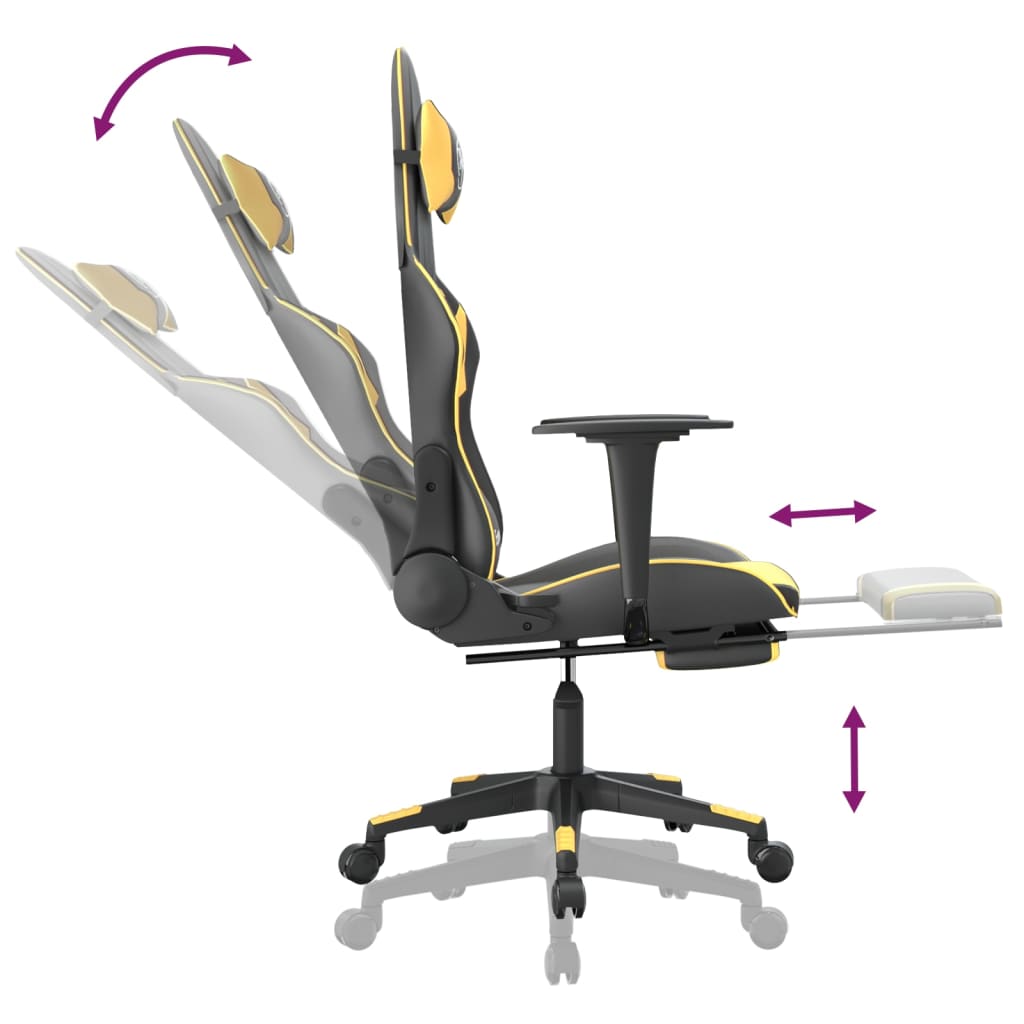 Gaming Chair with Footrest Black and Gold Artificial Leather