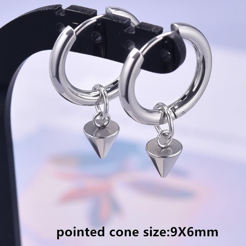 Nicht verblassend Unterschiedliche Länge Spitzkegel Hängeohrringe Edelstahl Runde Creolen für Damen Herren Schmuck Ohrpiercing Geschenk