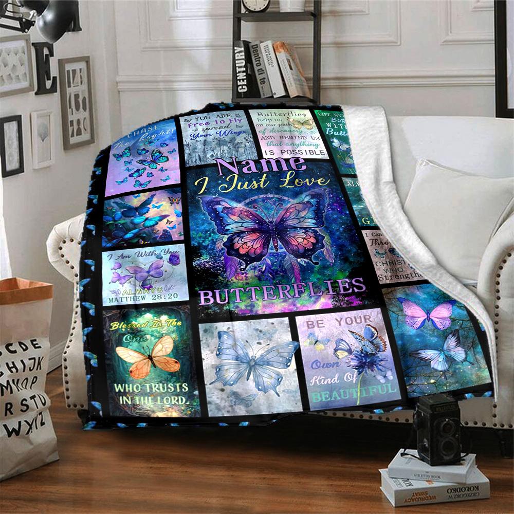 Butterfly Theme Home Customize Your Name Blankets Comfortable Soft Lightweight Allseason Multipurpose Blanket For Picnics Sofas Offices Beds Living
