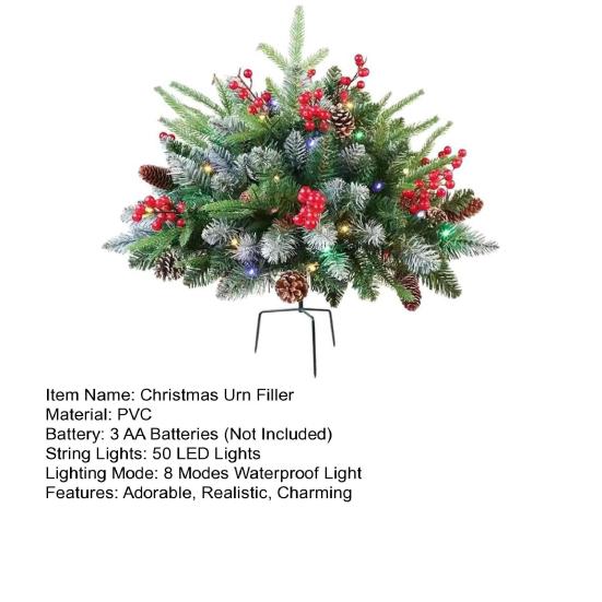 Inch Lighted Artificial Christmas Urn Filler Battery Operated Pre-lit Xmas