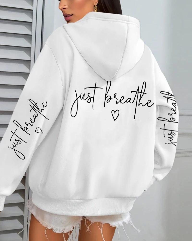 Just Breathe Love Women's Casual Fleece Hoodie with Pockets