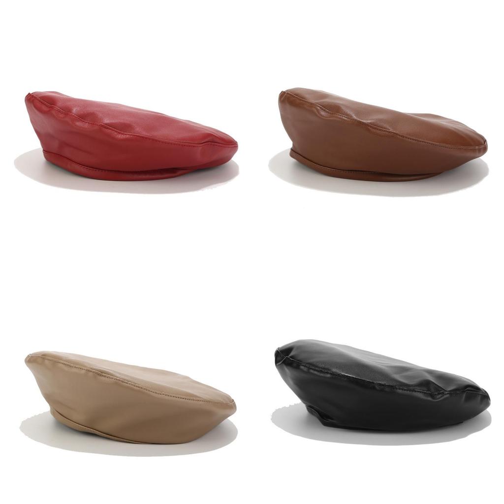 Simple Design Faux Leather Beret With Short Brim And Windproof Function For Summer Fashion