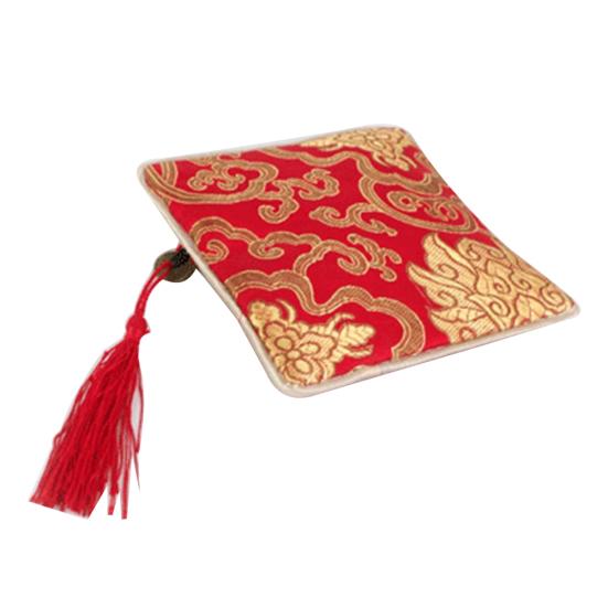 Stickerei-Blumensäckchen, quadratisch, Glückstasche, Quaste, Reißverschluss, Schmuck-Aufbewahrungstasche