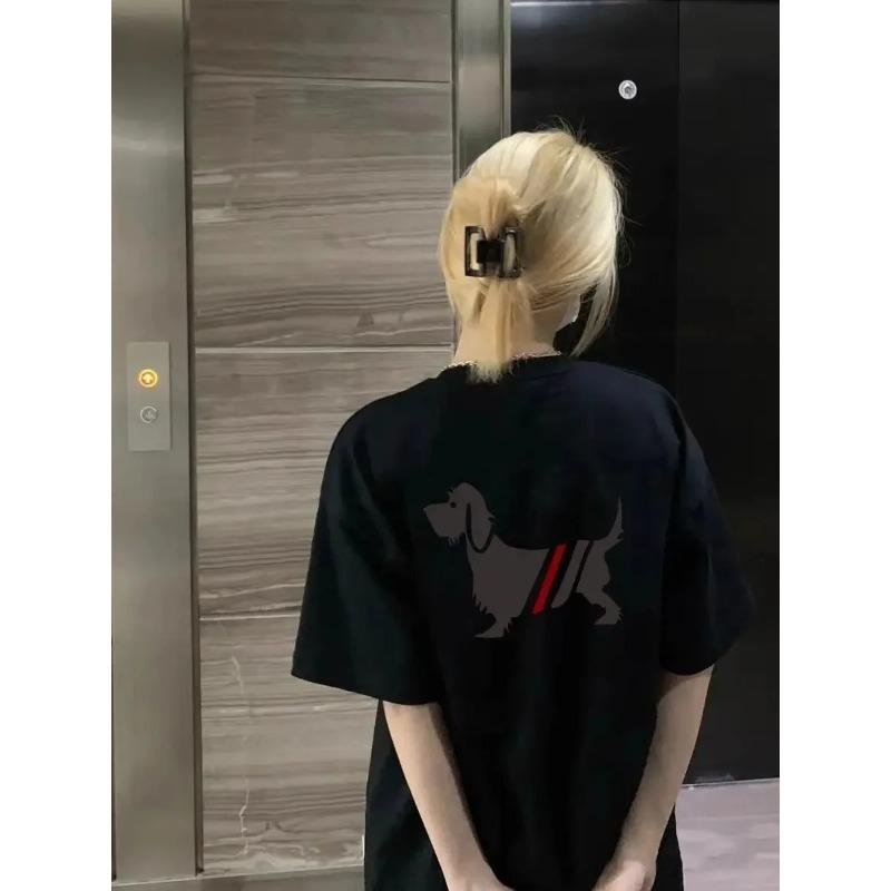 New Fashion Strip Puppy Cartoon Fun Printed Women's Cotton T-shirt Retro Personality Top Fashion Casual Couple Y2k Tops T-shirt