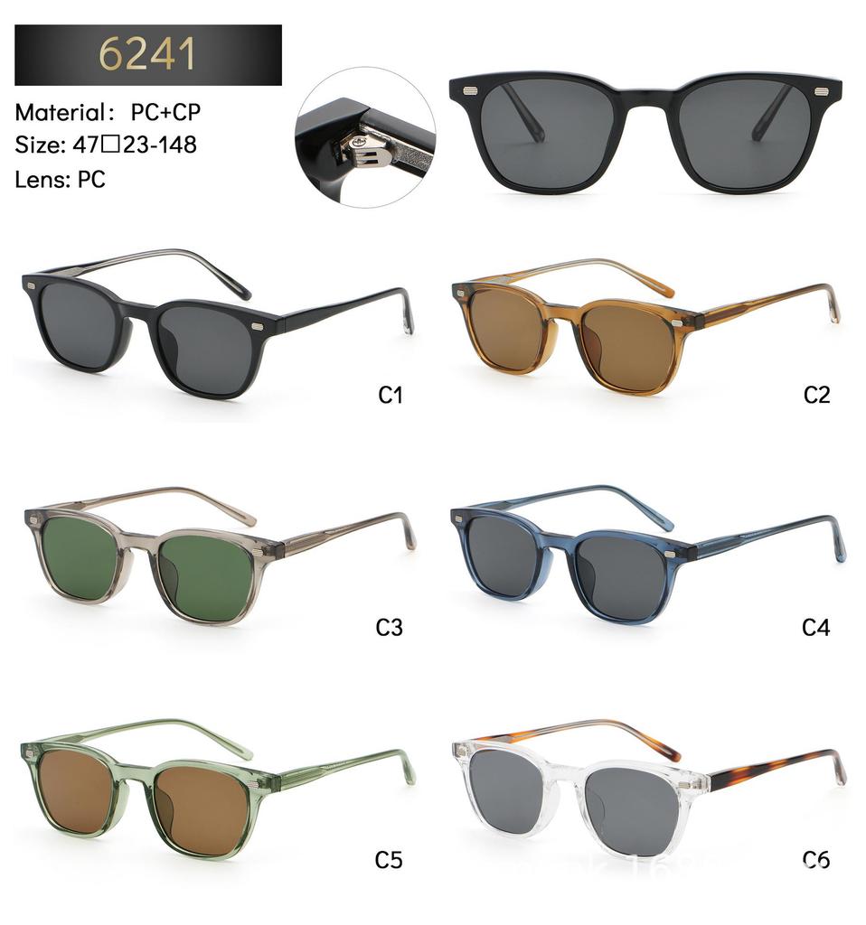 Retro Korean Style Propionate Sunglasses - Unisex Small Face Design with High-End Street Fashion Temple Insert 6241.