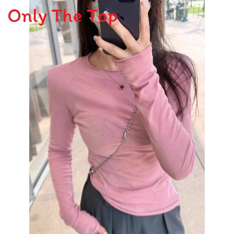 Womens Pure Color Long Sleeve T Shirt With Round Neck For Autumn Casual Wear