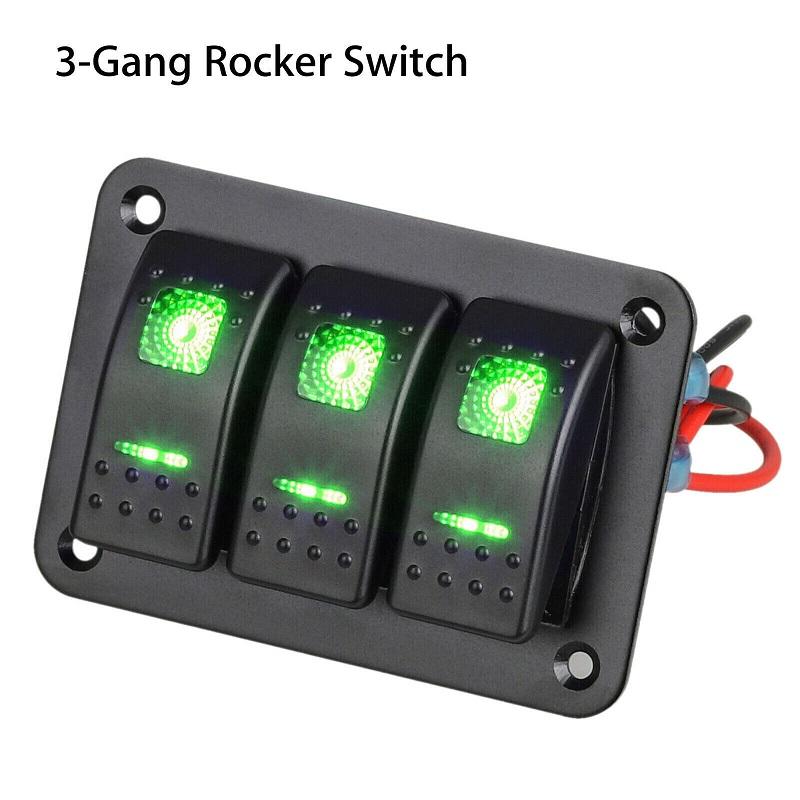 LED Green 8 Gang Toggle Rocker Switch Panel for Car Marine Boat RV Waterproof 12-24V 3 Gang