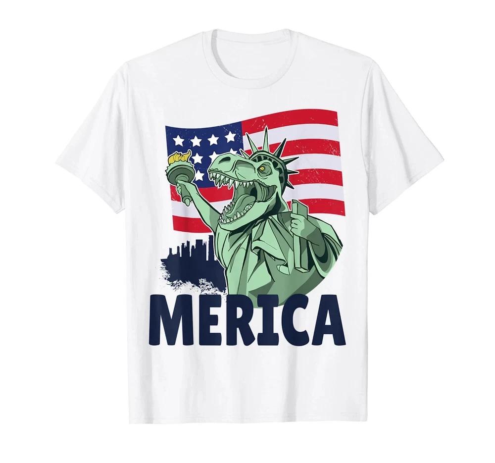 USA 4th Of July Independence Day USA American Dinosaur TRex TShirt S