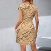 Women's Split V Neck Cap Sleeve Mini Dress Loose Fit Mid Waist Geometric Print Self Tie Sundress