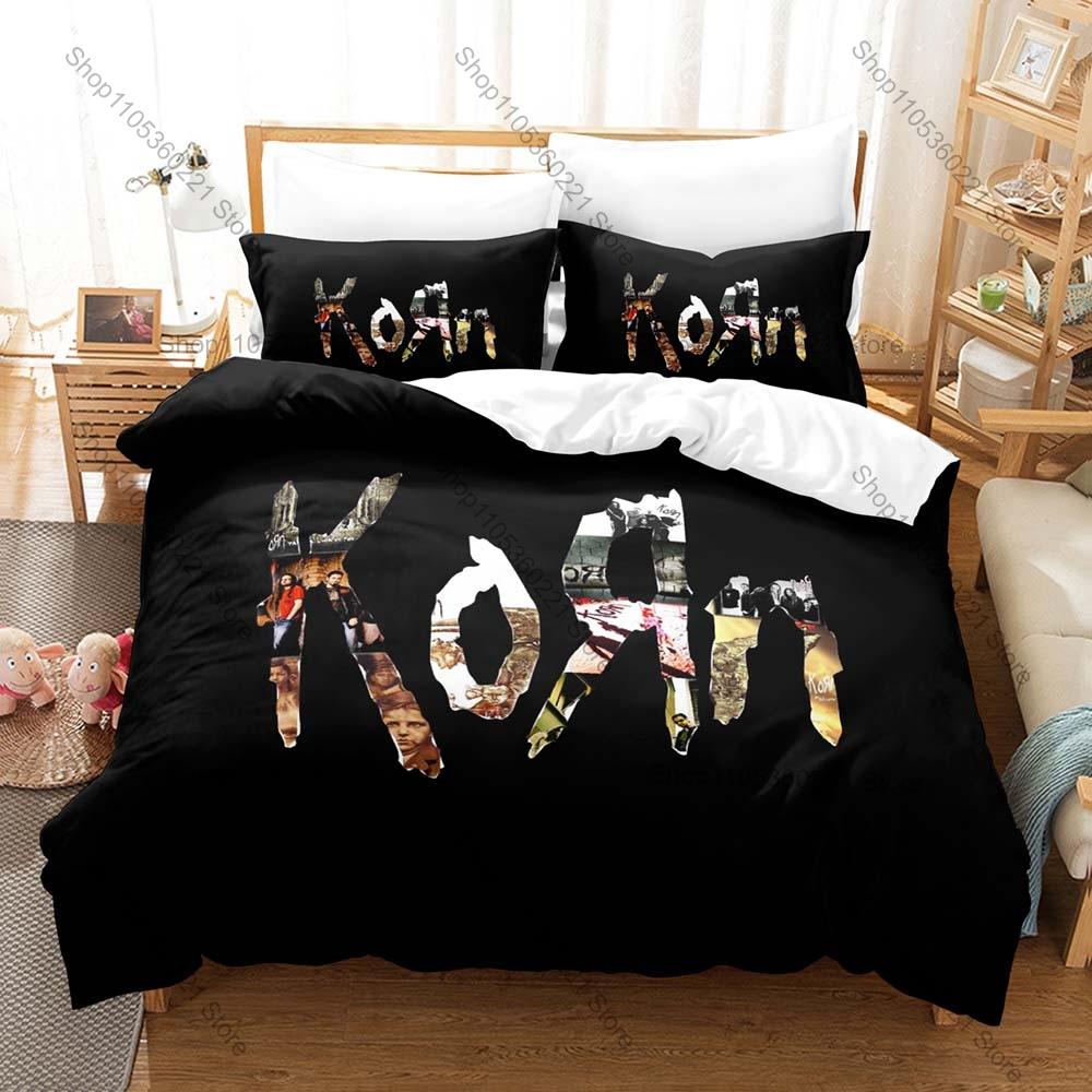 KoRn Raw Dark Gothic 90s Underground Nu Metal Horror Aesthetic Heavy Rock Bedding Set Duvet Cover + 2 Pillowcases All Season Use