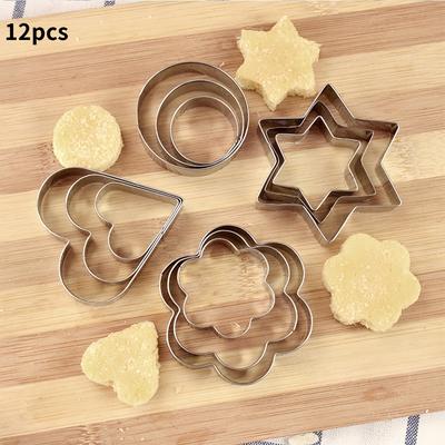 12-teiliges Edelstahl-Ausstecher-Set, Blumen-, Kreis-, Herz-, Sternformen für Kuchen, Sandwiches, Backwerkzeug