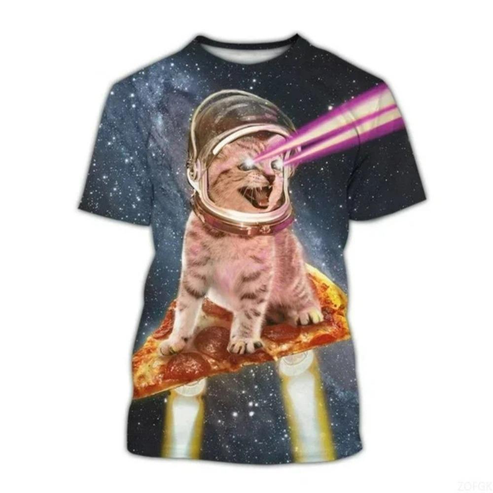 Summer Fashion Funny Street Style Pullover Cute Cat KidsT-shirt Casual Creative 3D Printing Animal Boys T-shirt Girl Round Neck T-shirt