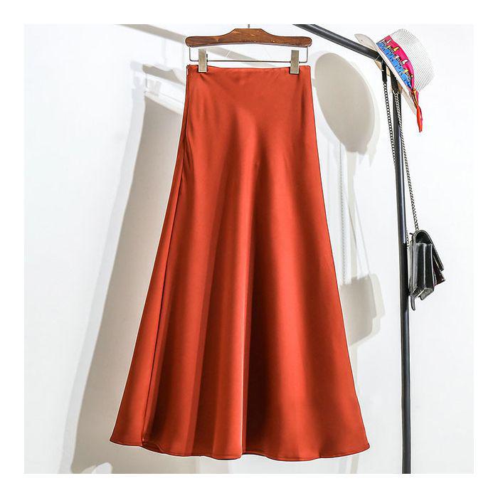 Elegant champagnefarget imitasjonssateng A-linjeskjørt for vår og høst 2024