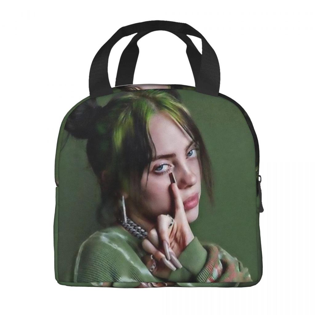 B-Billie-Girl E-eilish American Singer Insulated Lunch Bag Food Container Portable Thermal Cooler Lunch Boxes For School Office
