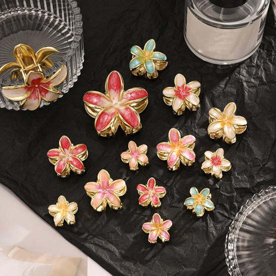3Pcs Women Hair Claw Enamel Surface Anti-slip Teeth Flower Shape Back Head Hair Clip Lightweight Hair Accessory