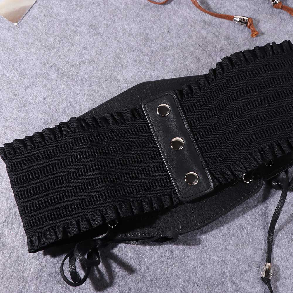 Leather Corset Belt Solid Color Wide Waist Corset Gothic Lace Cummerbunds  Outfits