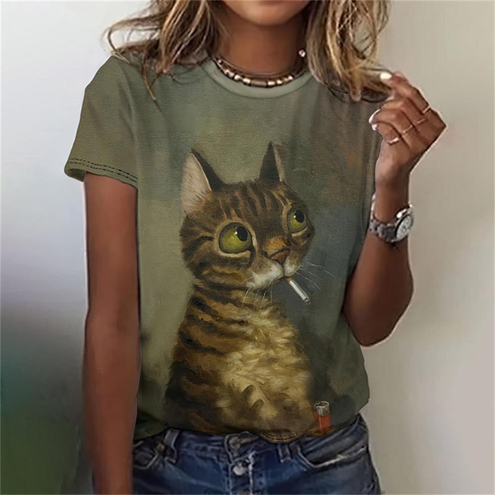 Cute Cartoon Cat Women's T-Shirts Fashion Top 3d Cute Animals T Shirt Women Casual Short Sleeve O-Neck Oversized Female Clothing