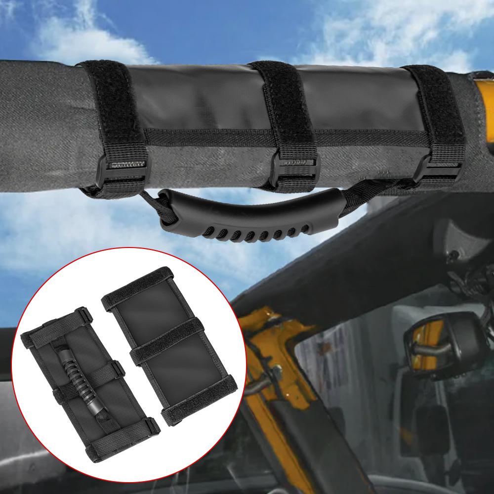 2x Roll Bar Grab Handles Grip Straps Handle for Wrangler JK JKU JL JLU YJ CJ TJ RZR ATV UTV Off road Accessories