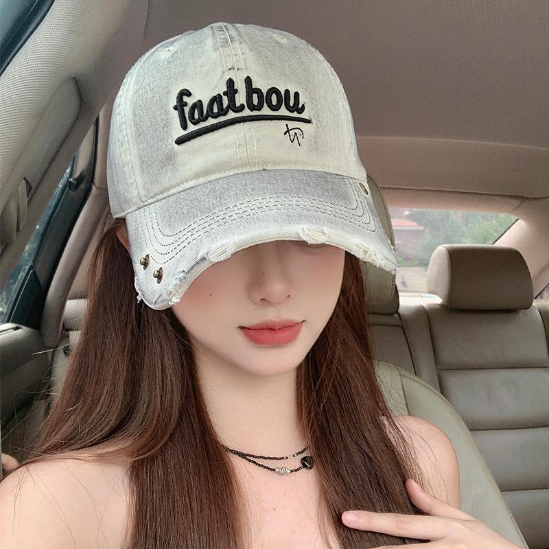 3D Letter Soft Top Duckbill Cap for Women and Men, Spring/Summer Korean Style Versatile Washed Distressed Street Fashion Sun Protection Baseball Cap
