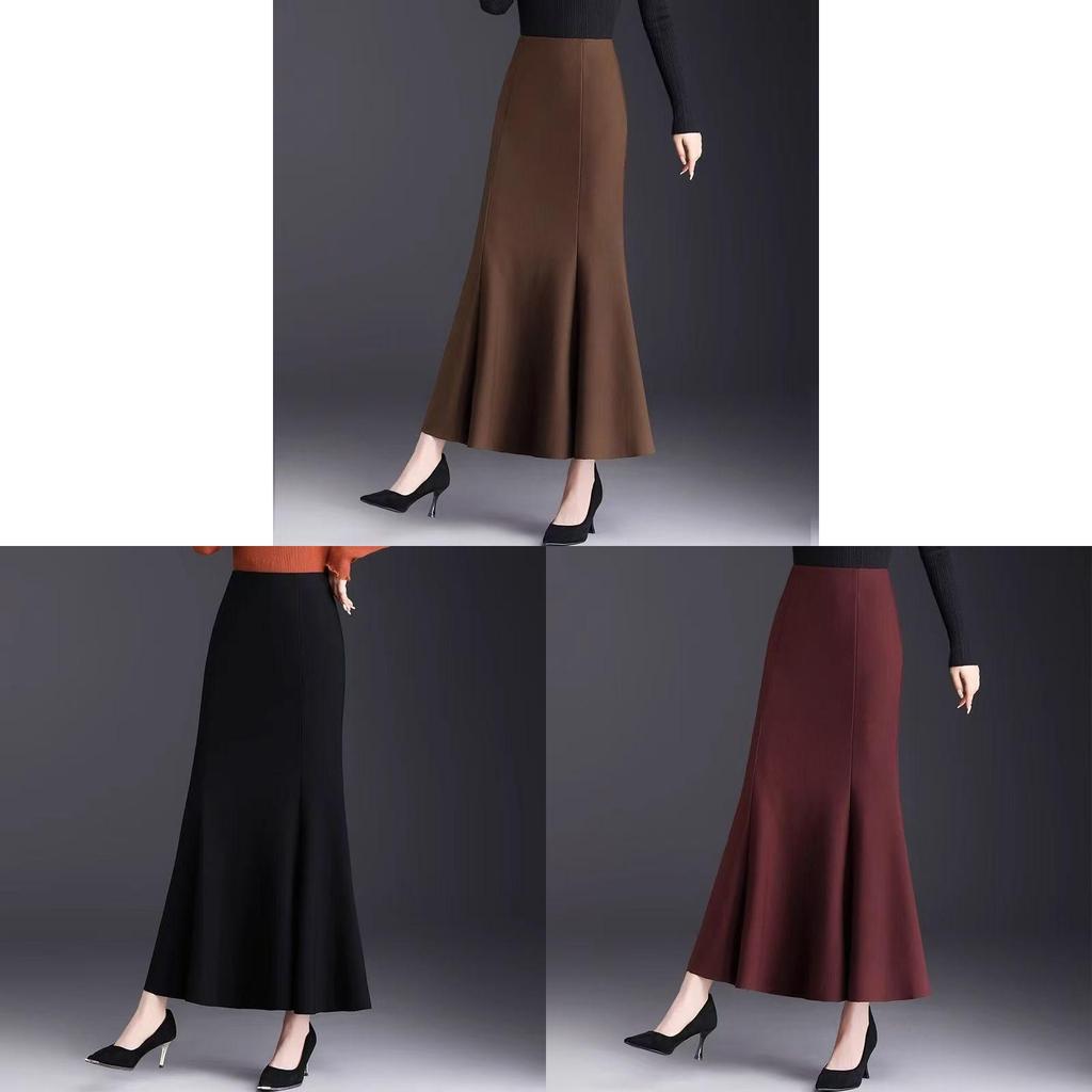 Classic High Waist Mermaid Skirt With Splicing Design For Elegant Fall Fashion