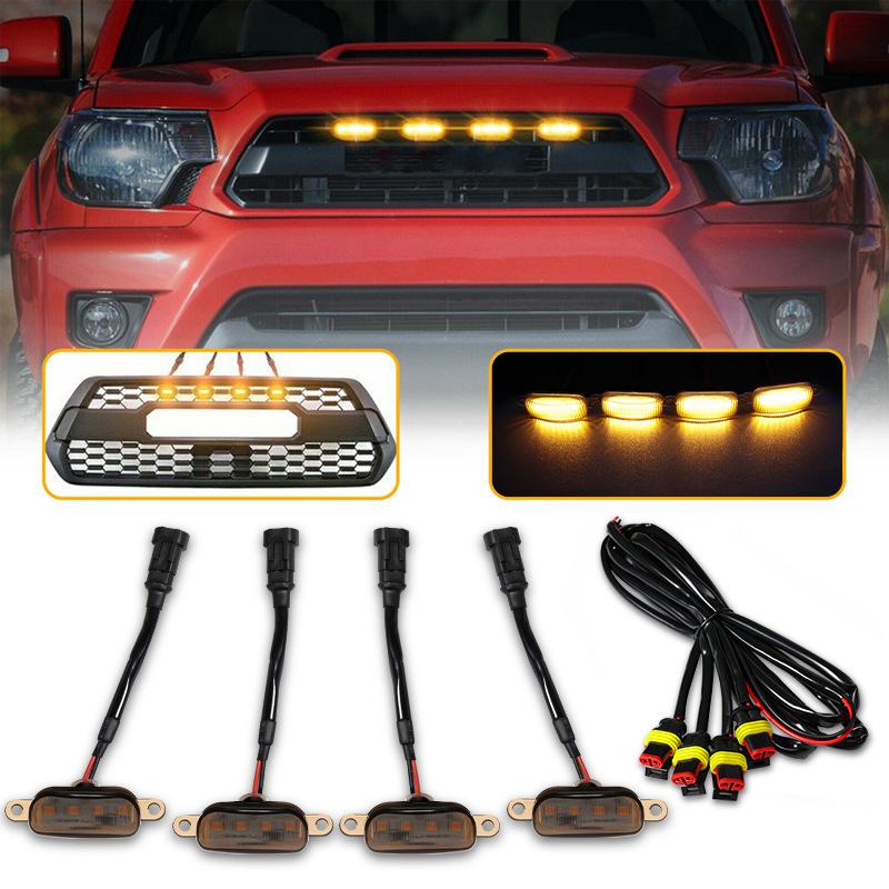 4 In 1 Car Front LED Grille Light Smoked Amber Grill Light For Jeep Off Road Trunk SUV Ford Toyota Daytime Running Lamp