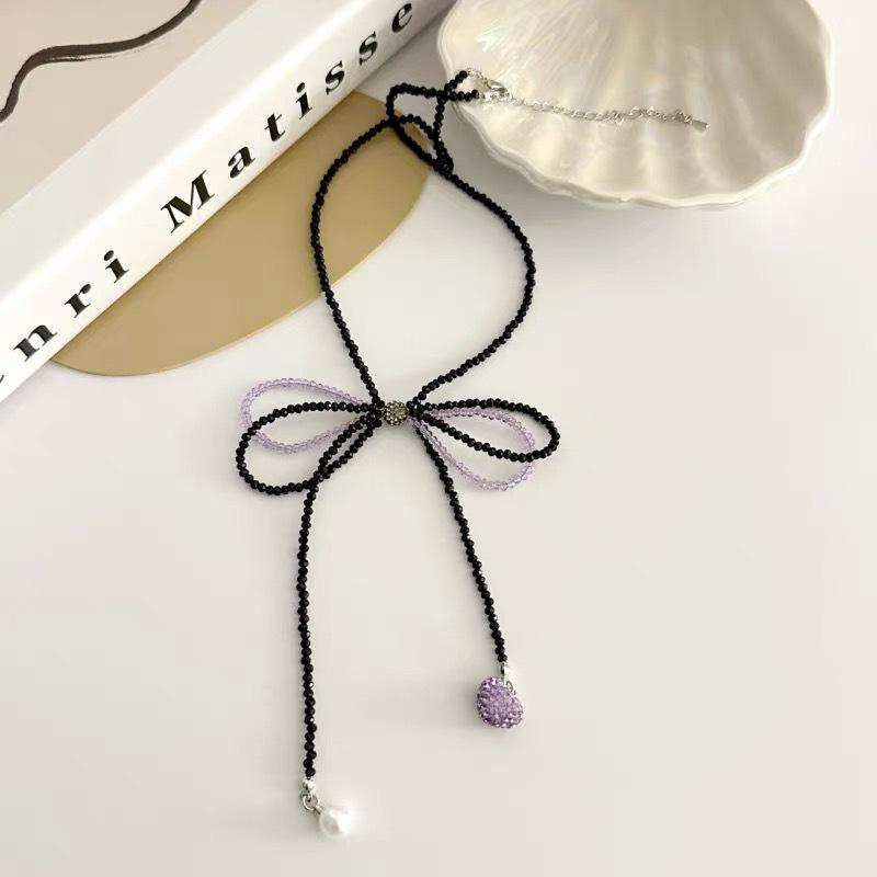 

Кулон Любовь Черный и Розовый Чокер из Бусин с Жемчужным Бантом - Элегантное Женское Ожерелье