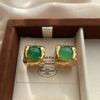 Square Box Shape Stud Earrings Thick Emerald Natural Texture Earrings Niche Design Luxurious High-End Fashion Light Luxury Earrings