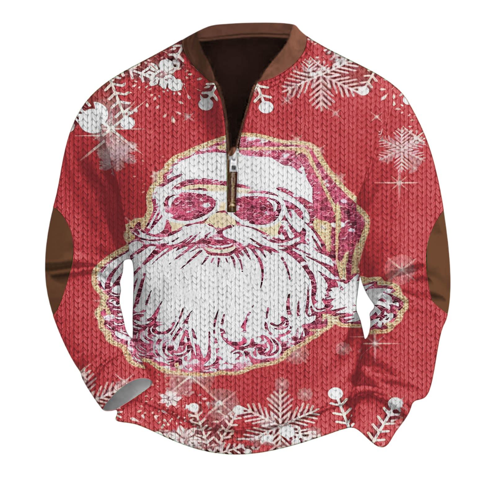 

Мужской рождественский свитер на молнии, винтажный вязаный графический свитшот, рождественский пуловер со стойкой M розовый