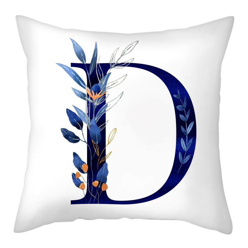 45x45cm Creative Floral Surround Design 26 Letters Blue Pillowcase Wedding Party Home Decor Sofa Office Seat Cushion Cover