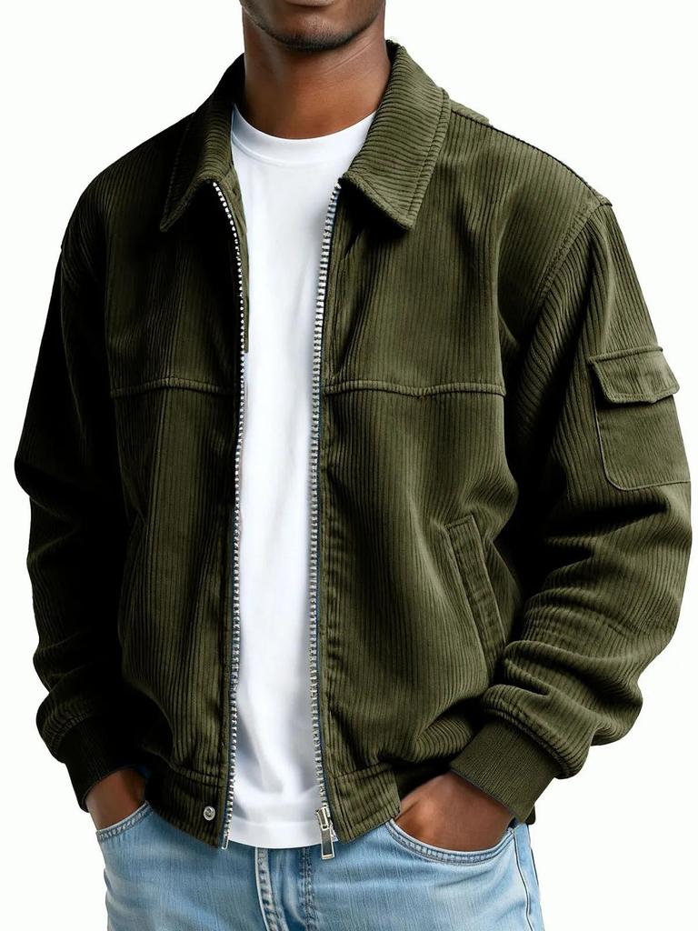 Retro manšestrová bunda s dlouhým rukávem a kapsami pro muže - Kolekce Podzim/Zima 2025