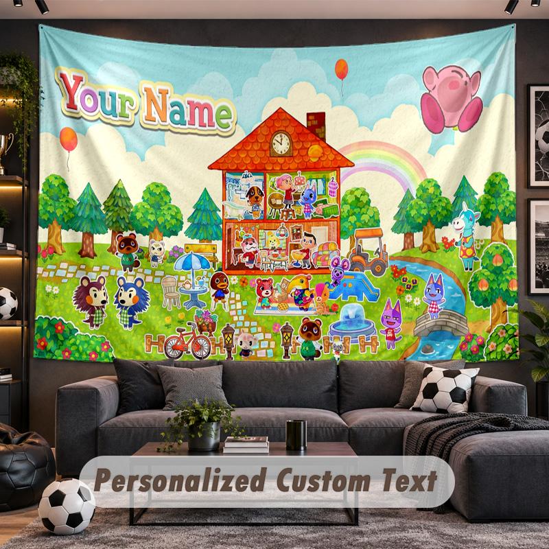 Animal Crossing Personalized Tapestry Support Custom Name, Wall Art Home Decoration