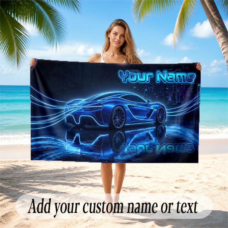 Neon Abstract Theme Beach Towel Personalized Custom Name & Text Soft Quick Dry Beach Towel for Swimming Travel