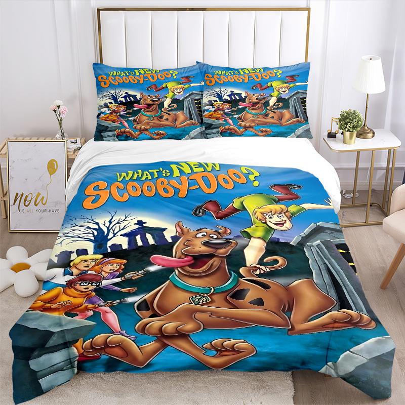 3dílná sada povlaků na přikrývku s kresleným motivem Scooby Doo - Měkké a útulné povlečení pro ložnici, pokoj pro hosty a studentský pokoj, 3dílná sada 1 povlak na přikrývku + 2 povlaky na polštář