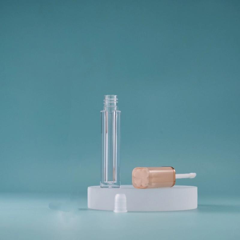1pcs Empty 4ml Transparent Lipgloss Tubes With Brush Round Cosmetic Lipgloss Tube Clear Lip Balm Refillable Reusable Bottle
