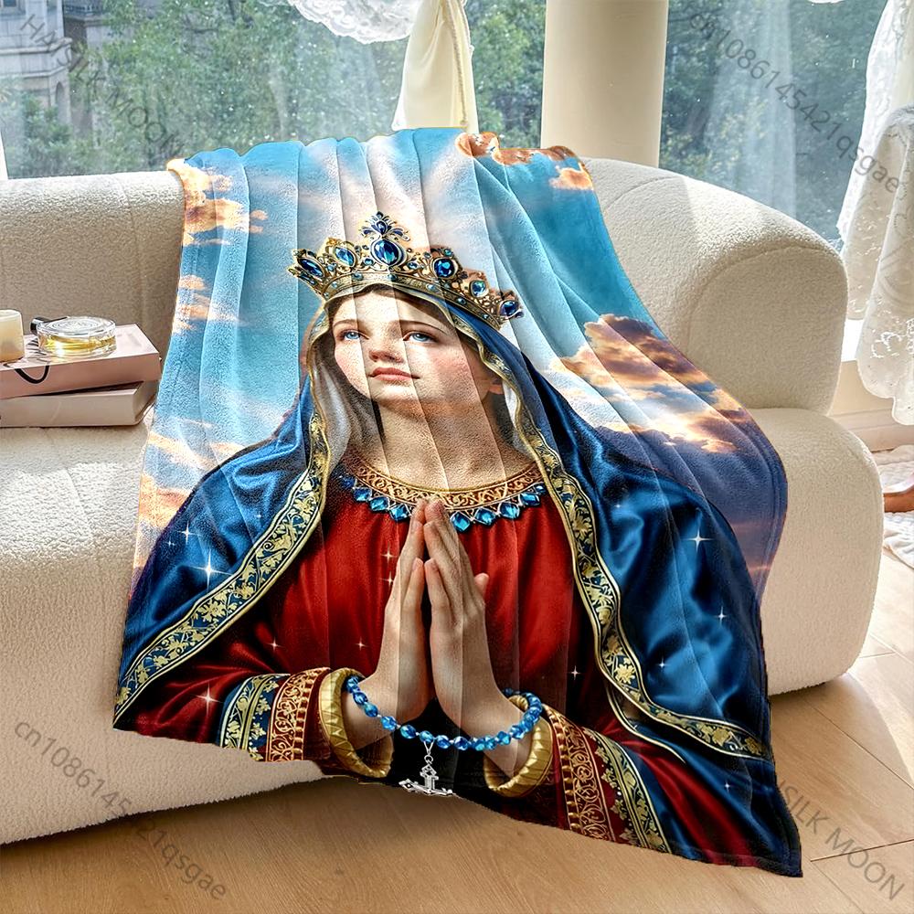1PC Woman praying with crown sky Print Blanket Warm Soft Fluffy Kids and Adult Sofa Bed Throw Blanket Outdoor Travel Camping RV