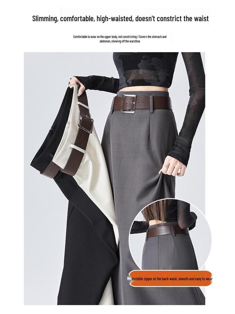 2026 Spring Women's Drapey Slimming High Waist A-Line Skirt with Belt